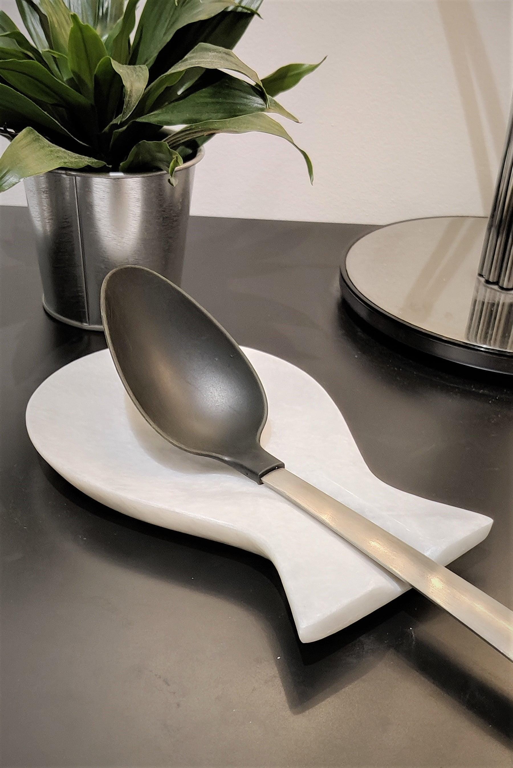 Marble Spoon Rest, Handmade Marble Black Spoon Ladle Utensil Rest, Kitchen Tool Holder (White), Gift For Home, Kitchen Décor, Kitchen My Store