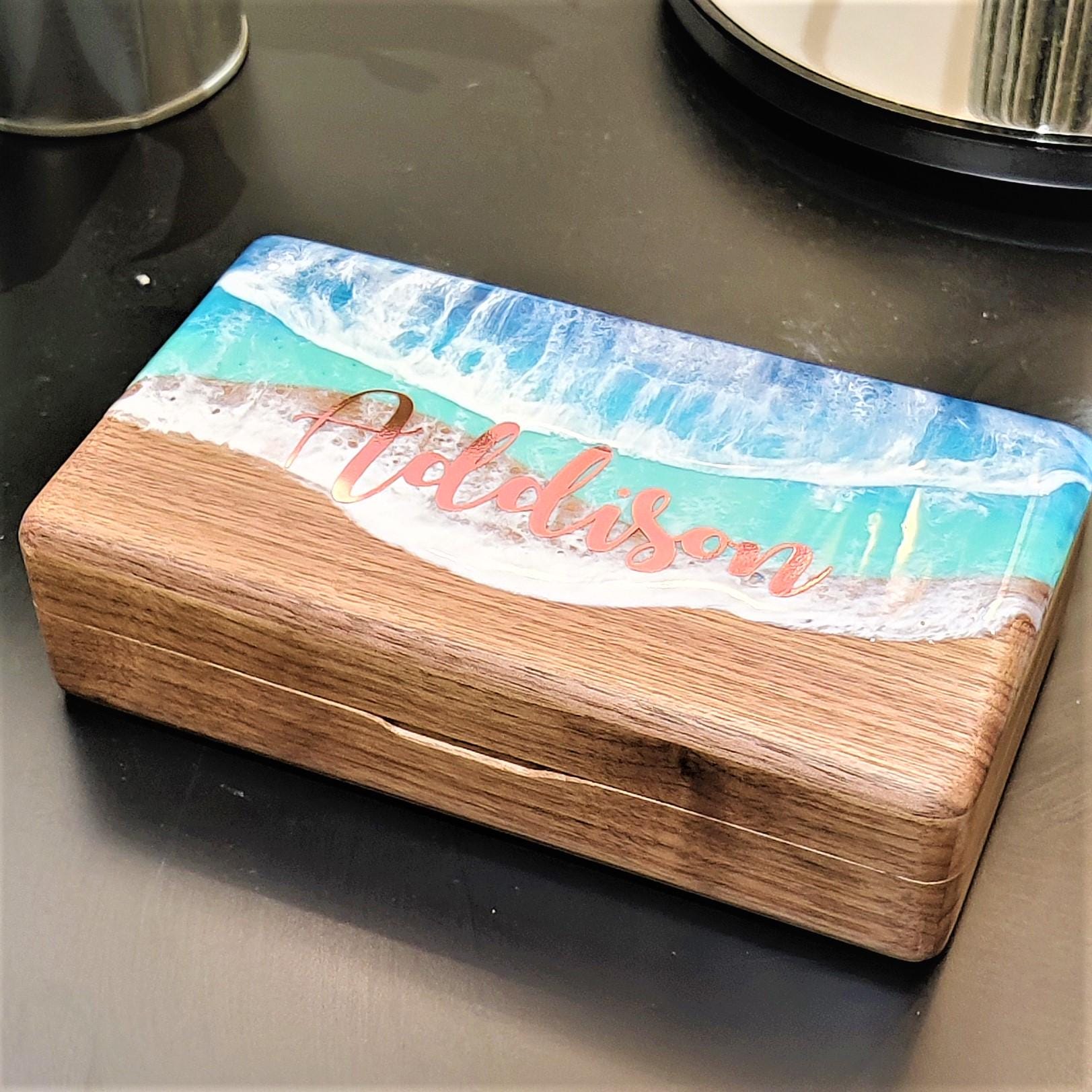Personalized Ocean Resin Art Jewelry Box, Custom Jewelry Box, Travel Jewelry Box, Gift For Her, Wooden Jewelry Box, Personalized Jewelry Box GOFIRE OUTLET
