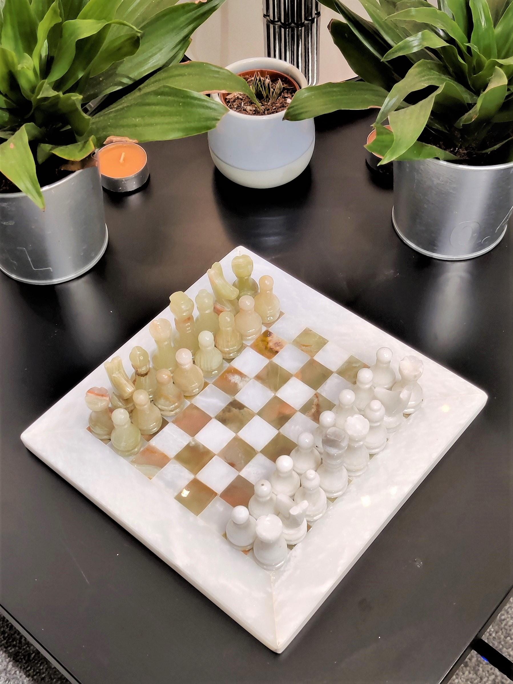Marble Chess | Marble Chess Set | Chess in Onyx & White | Handmade |  Chess Gift | Home Decor | Onyx n White | Chess Board | Board Game GOFIRE OUTLET