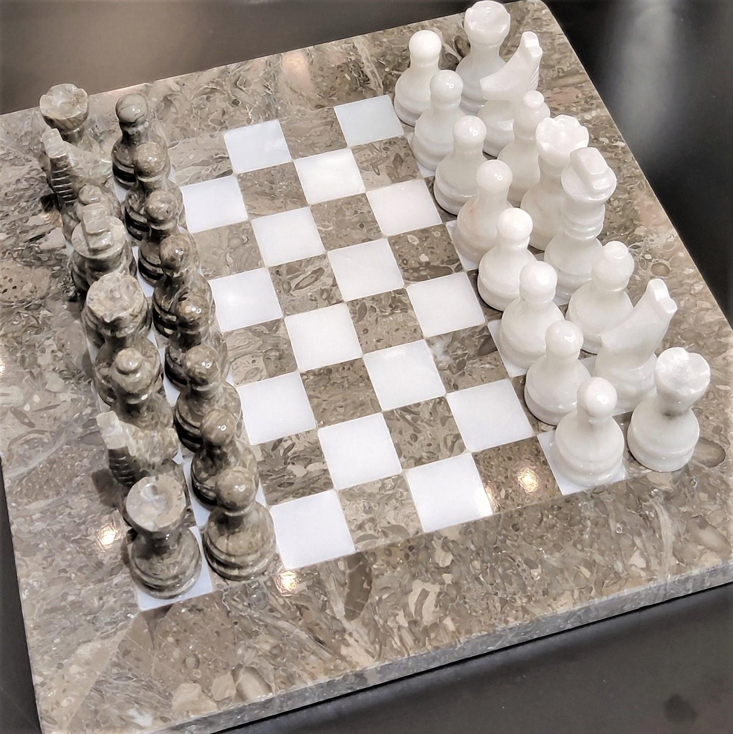 Chess Set | 8x8 inch Grey & White | Handmade Chess Set | Marble Chess Set | Bestselling Chess | Home Décor, Gift for dad, Coffee table Décor