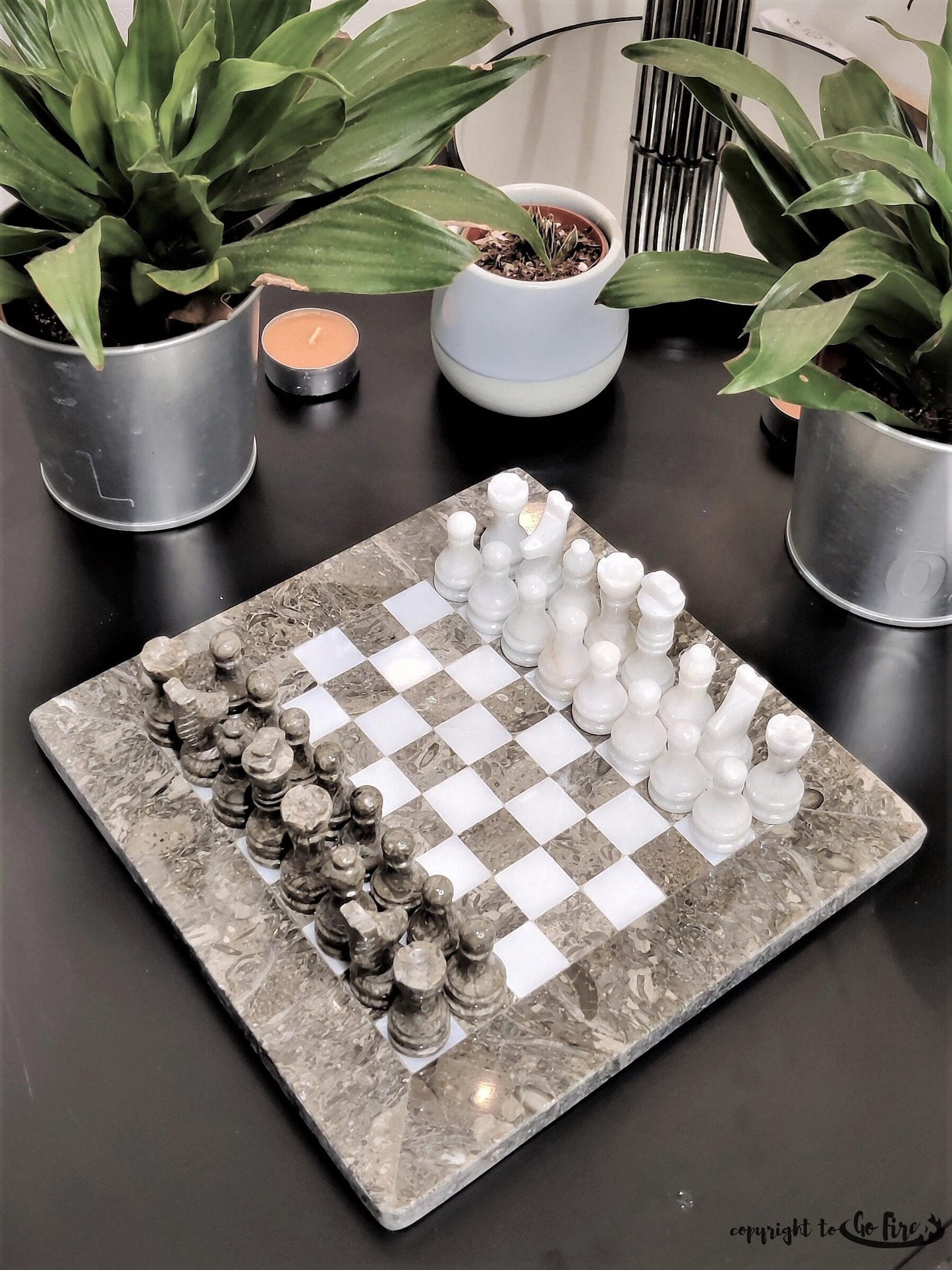 Chess Set | 8x8 inch Grey & White | Handmade Chess Set | Marble Chess Set | Bestselling Chess | Home Décor, Gift for dad, Coffee table Décor