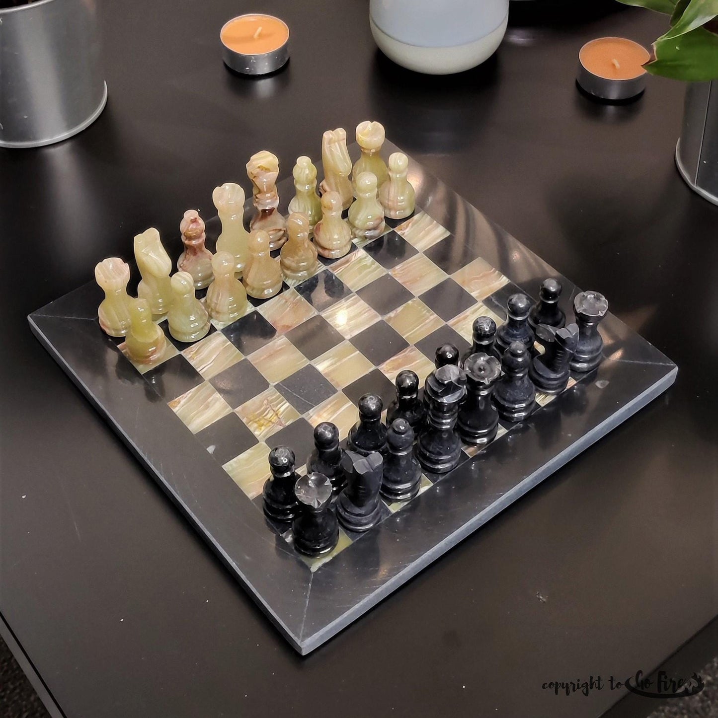 Chess | Chess Set | Marble Chess Set | Marble Chess |8x8 inch Black & Onyx | Handmade Chess Set |  Home Decor, Chess Gift | Chess Board GOFIRE OUTLET