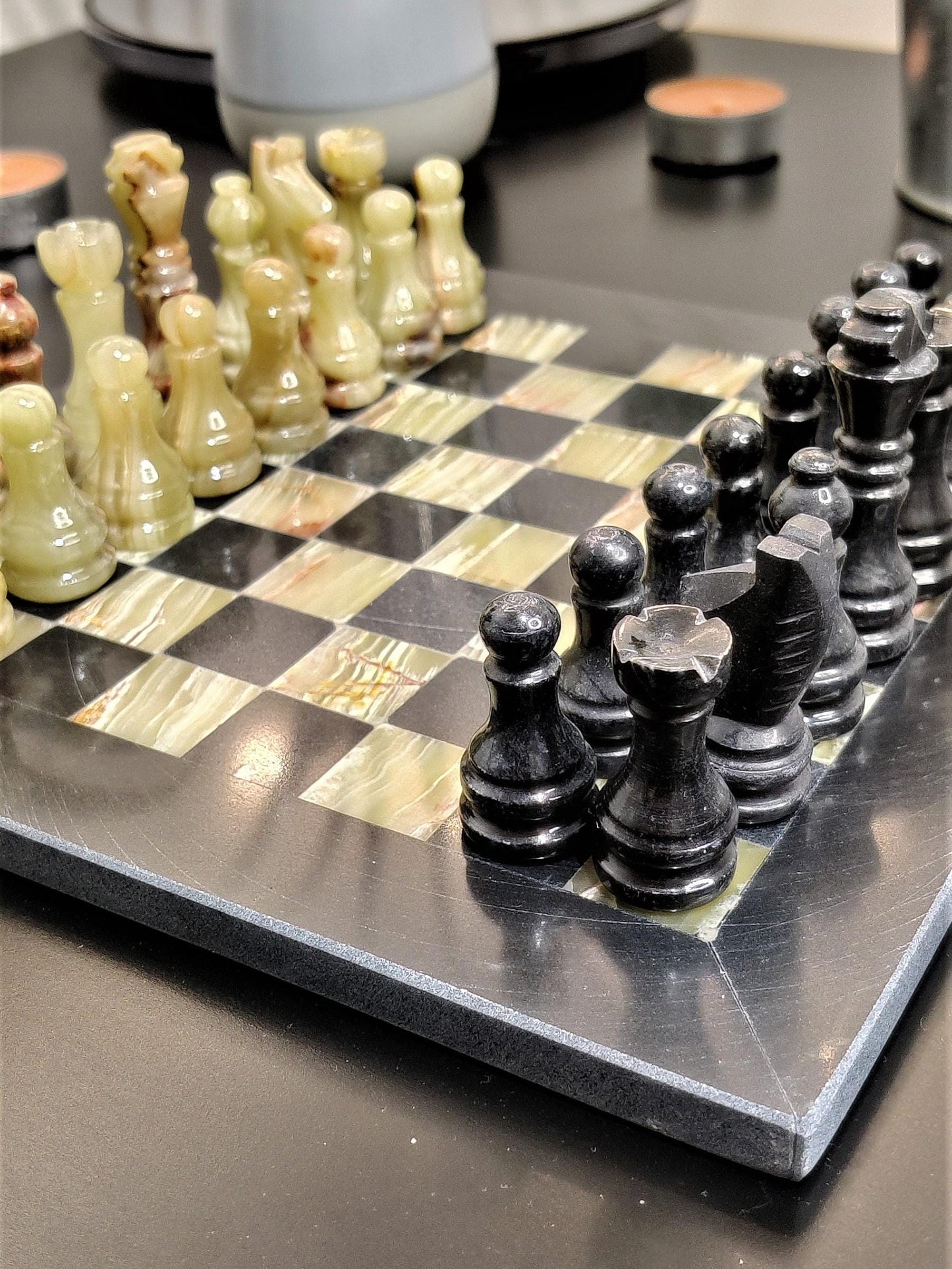 Chess | Chess Set | Marble Chess Set | Marble Chess |8x8 inch Black & Onyx | Handmade Chess Set |  Home Decor, Chess Gift | Chess Board GOFIRE OUTLET