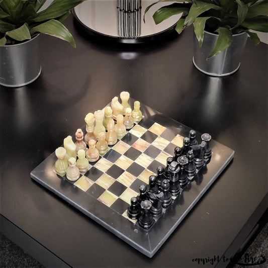 Chess | Chess Set | Marble Chess Set | Marble Chess |8x8 inch Black & Onyx | Handmade Chess Set |  Home Decor, Chess Gift | Chess Board GOFIRE OUTLET