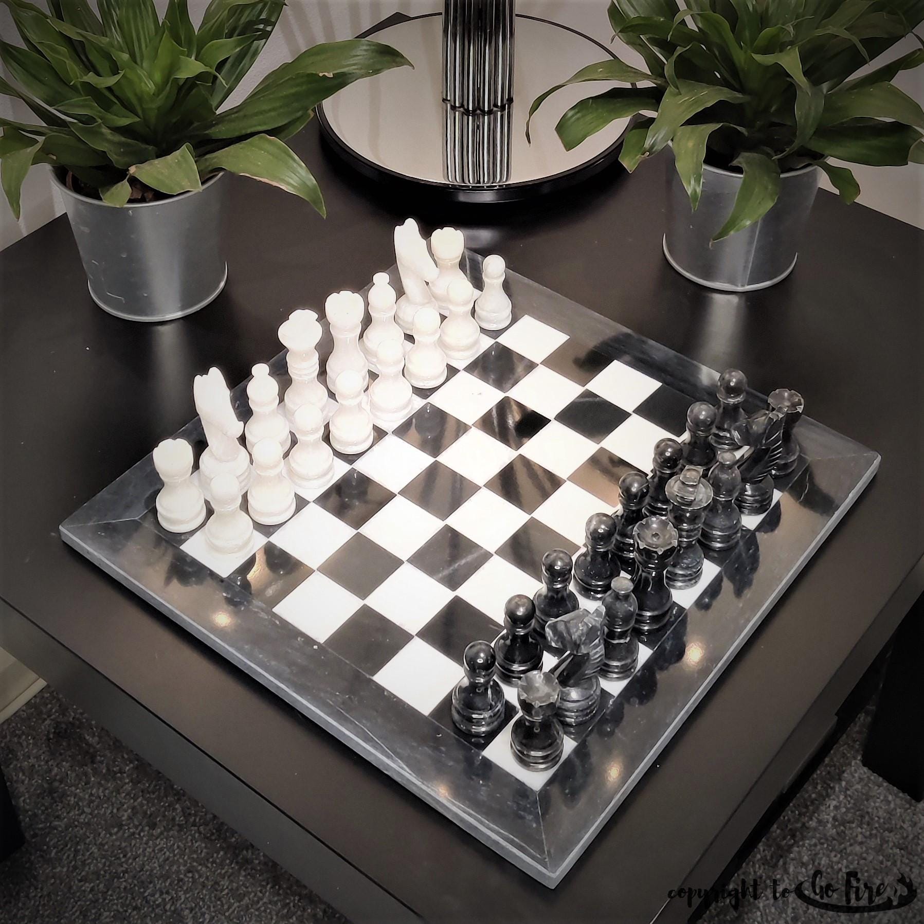 Marble Chess Set | Chess Board | Onyx Chess Set | Stone Chess | Gifts for Him | Christmas Gifts | Handmade in Black & White | Home Decor GOFIRE OUTLET