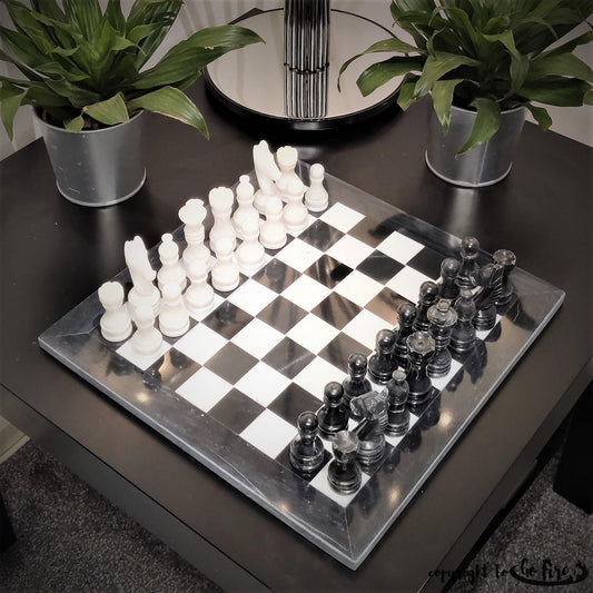 Marble Chess Set | Chess Board | Onyx Chess Set | Stone Chess | Gifts for Him | Christmas Gifts | Handmade in Black & White | Home Decor GOFIRE OUTLET
