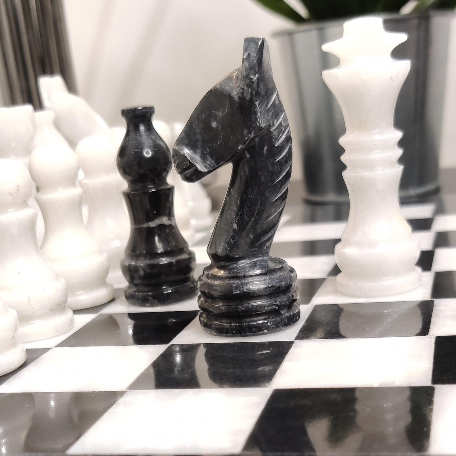 Marble Chess Set | Chess Board | Onyx Chess Set | Stone Chess | Gifts for Him | Christmas Gifts | Handmade in Black & White | Home Decor GOFIRE OUTLET