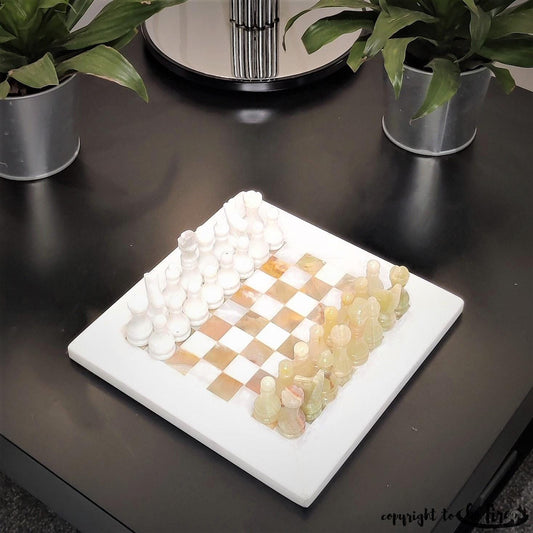 Chess Set | 8x8 inch White & Onyx | Handmade Chess Set | Marble Chess Set | Bestselling Chess | Home Décor, Gift for dad, Coffee table Décor