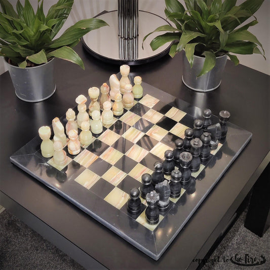 Chess Set | Marble Chess | Onyx Chess Set | Gifts for Him | Easter Gifts | Black & Onyx Marble | Home Decor GOFIRE OUTLET