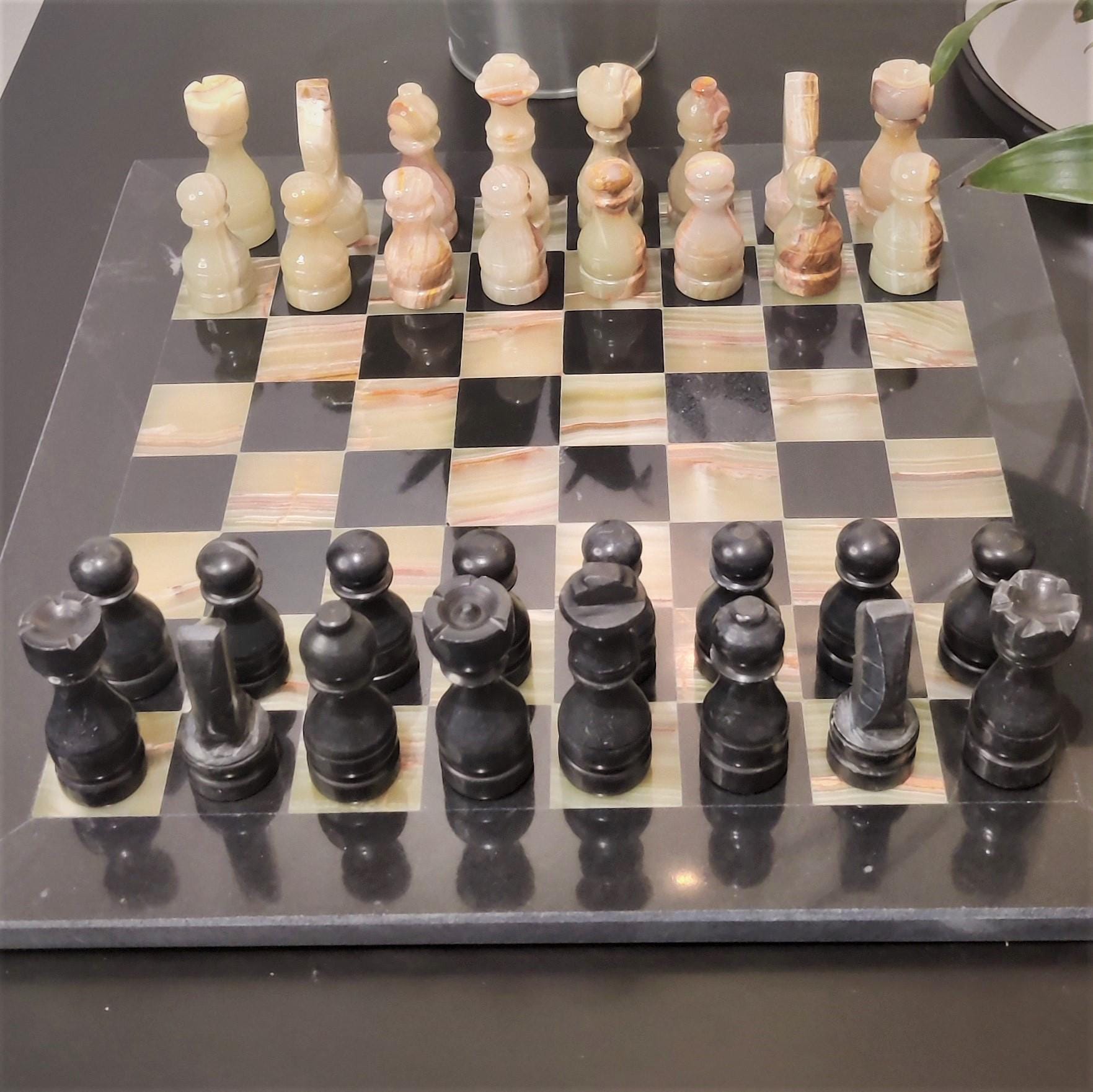 Chess Set | Marble Chess | Onyx Chess Set | Gifts for Him | Easter Gifts | Black & Onyx Marble | Home Decor GOFIRE OUTLET
