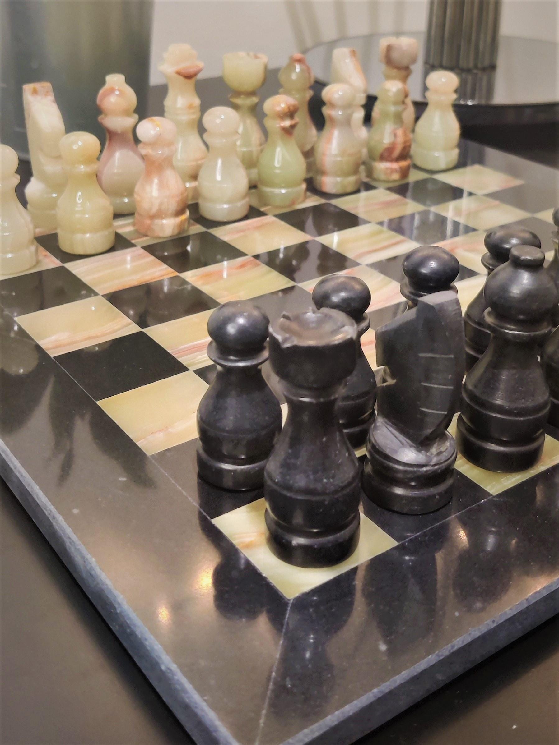 Chess Set | Marble Chess | Onyx Chess Set | Gifts for Him | Easter Gifts | Black & Onyx Marble | Home Decor GOFIRE OUTLET