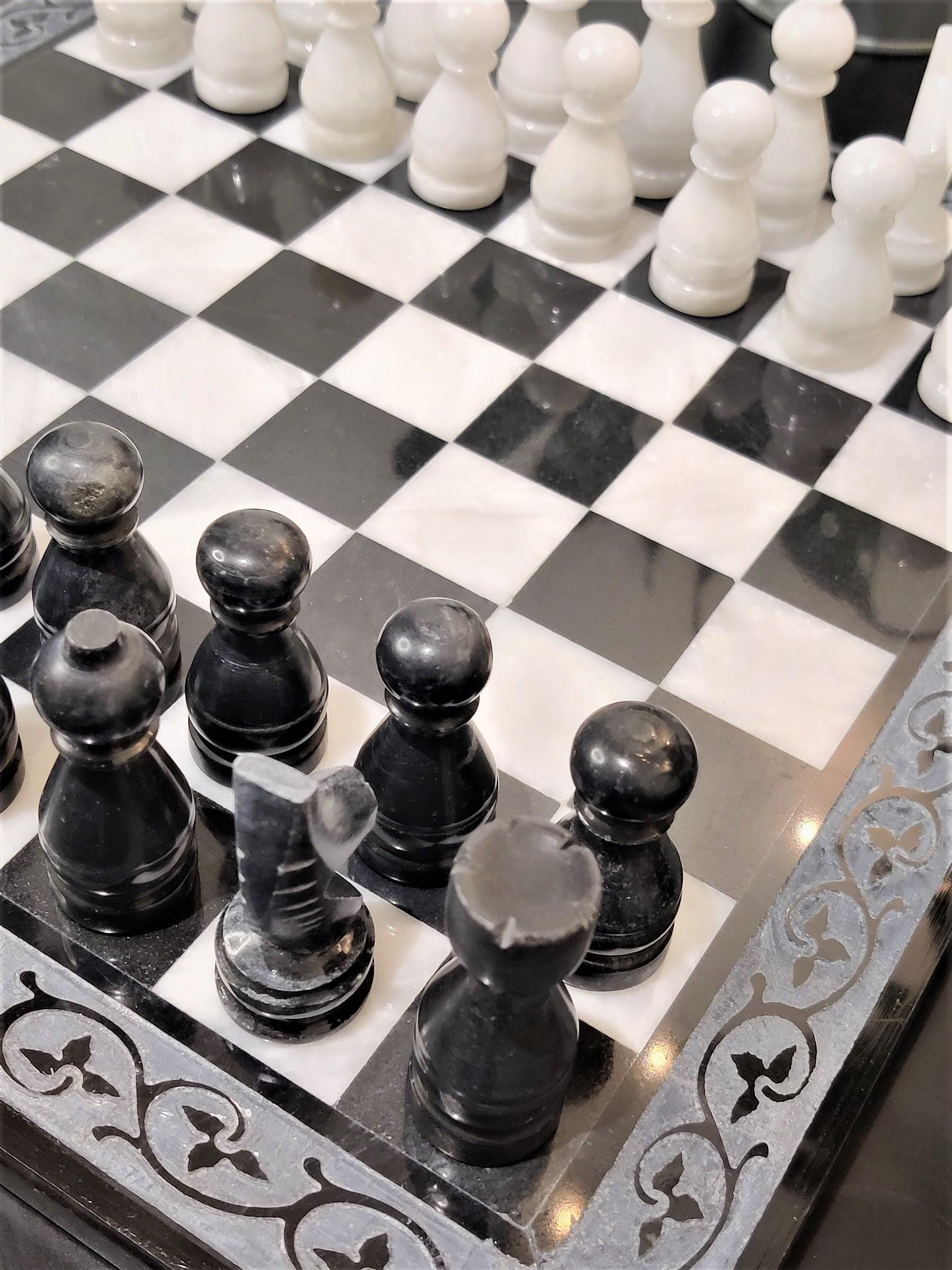 Marble Chess | Marble Chess Set | Stone Chess Set | Handmade Chess | Christmas Gift | Chess in White Black Carve Marble | Home Decor GOFIRE OUTLET