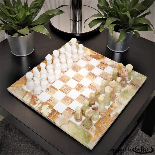 Chess | Chess Set | Marble Chess | Marble Chess Set | Gifts for Him | Christmas Gifts | Onyx & White Marble | Home Decor | Board Game GOFIRE OUTLET