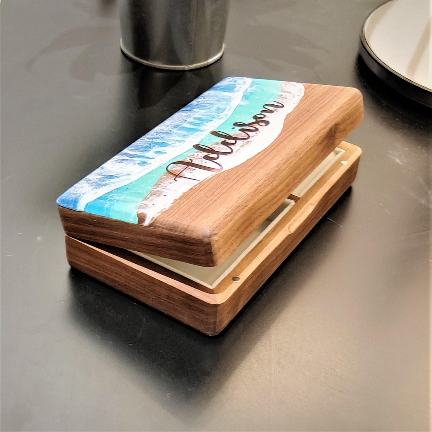 Ocean Resin Art Wood Box, Custom Jewelry Box, Travel Jewelry Box, Gift For Her, Wooden Jewelry Box, Personalized Jewelry Box GOFIRE OUTLET