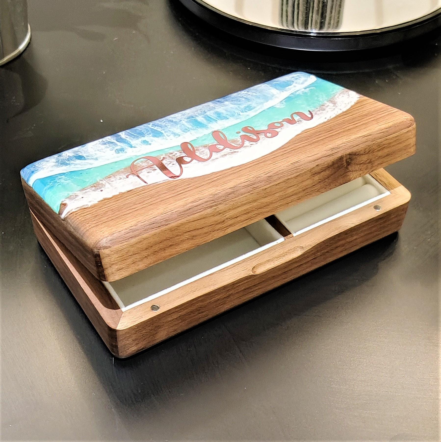 Ocean Resin Art Wood Box, Custom Jewelry Box, Travel Jewelry Box, Gift For Her, Wooden Jewelry Box, Personalized Jewelry Box GOFIRE OUTLET