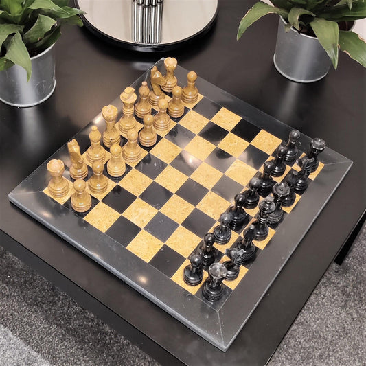Chess | Marble Chess | Marble Chess Set | Chess Set | Gifts for Him | Christmas Gifts | Chess in Black & Golden Marble | Home Decor GOFIRE OUTLET