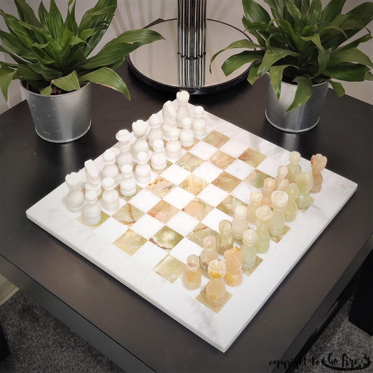 Marble Chess | Marble Chess Set | Chess in Onyx & White | Handmade |  Chess Gift | Home Decor | Onyx n White | Chess Board | Board Game GOFIRE OUTLET