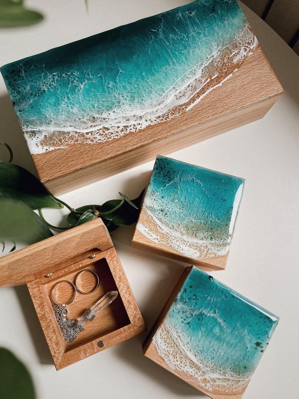 Ocean Resin Art Wood Box, Custom Jewelry Box, Travel Jewelry Box, Gift For Her, Wooden Jewelry Box, Personalized Jewelry Box GOFIRE OUTLET