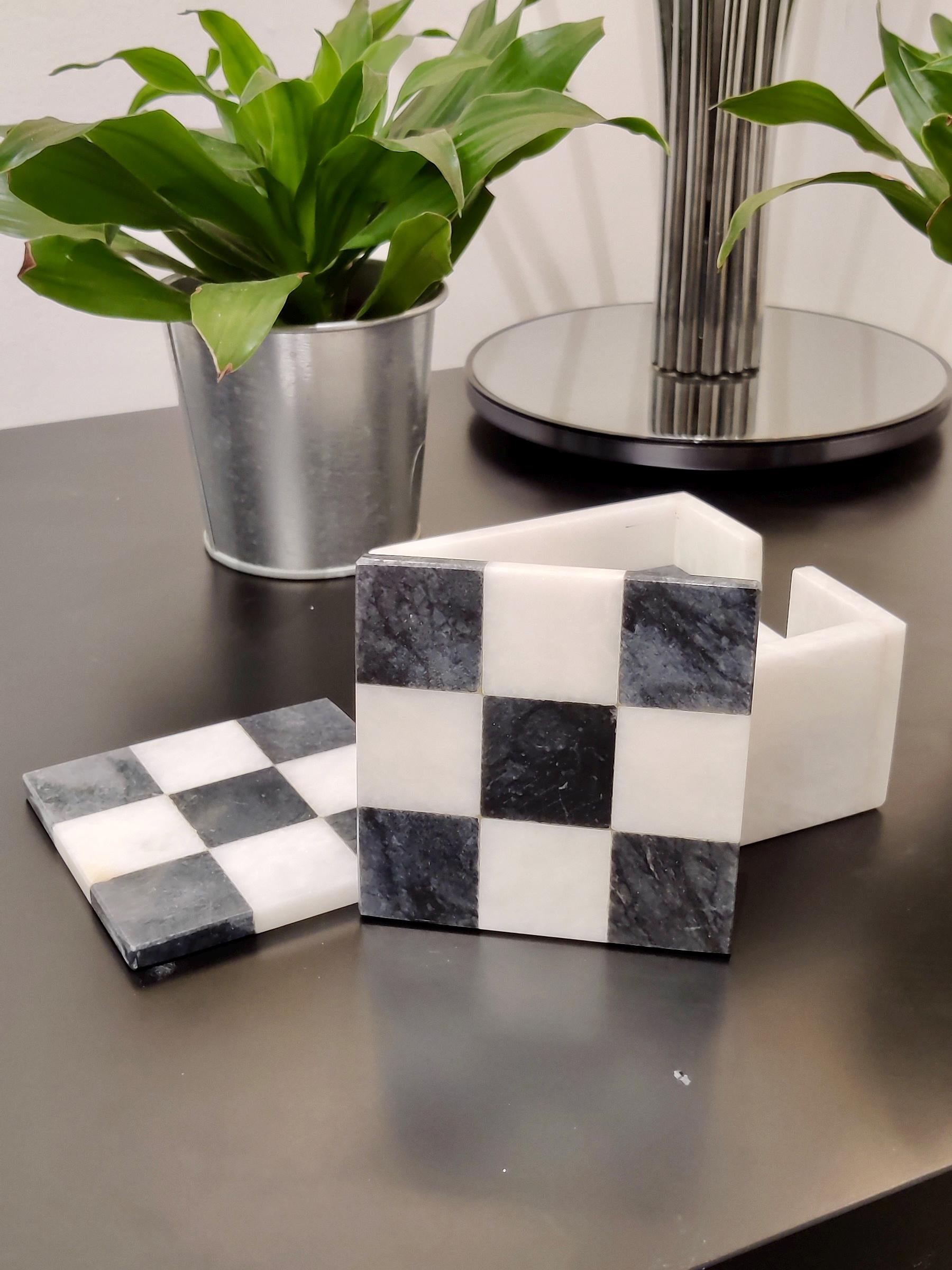 Marble Coasters | Set of 6 Marble Coasters in 2 Colours Black & White | Check Design | Home Kitchen and Dining Table Decor | Home Decor GOFIRE OUTLET