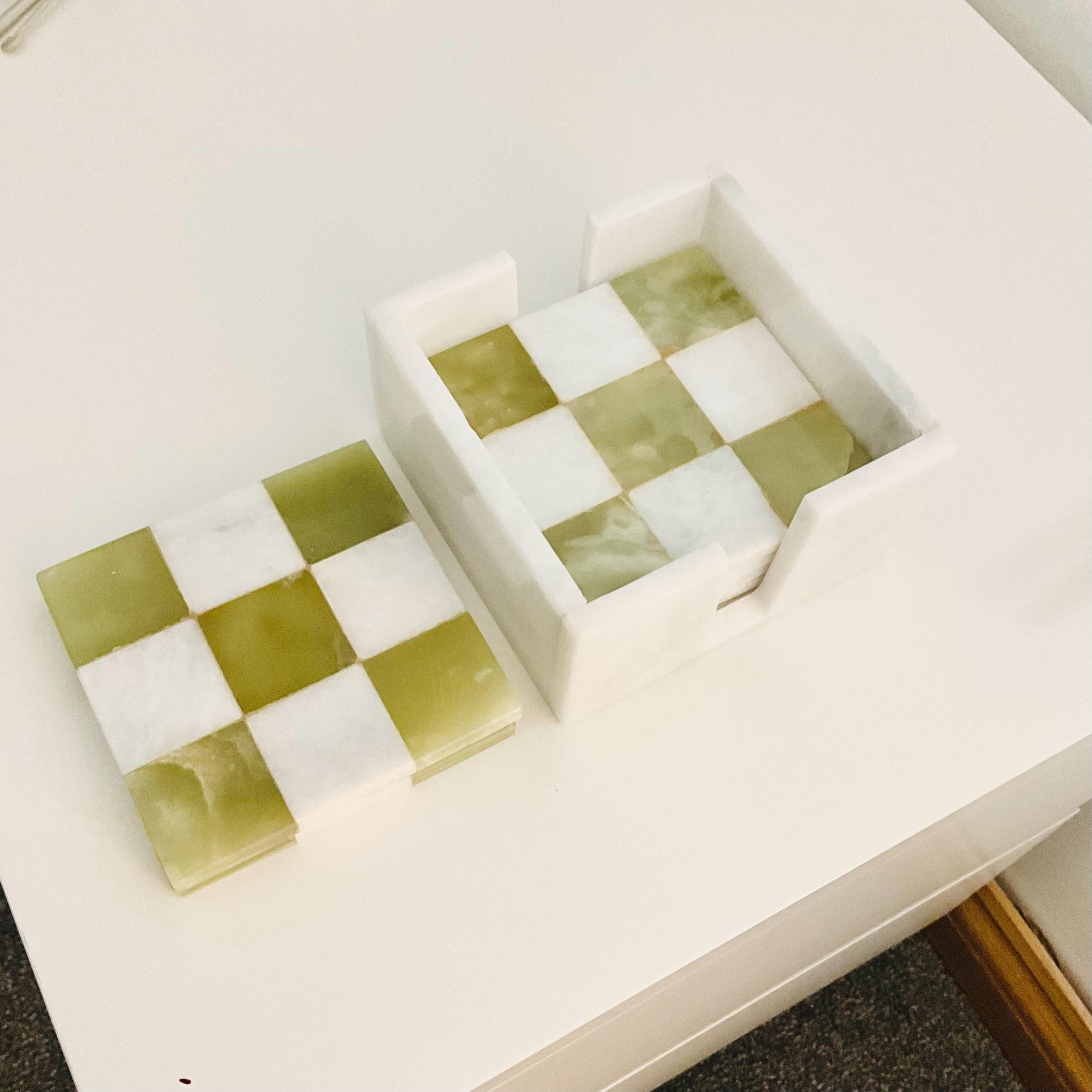 Marble Coasters | Set of 6 Marble Coasters in 2 Colours Onyx Green & White | Check Design | Home Kitchen and Dining Table Decor | Home Decor GOFIRE OUTLET