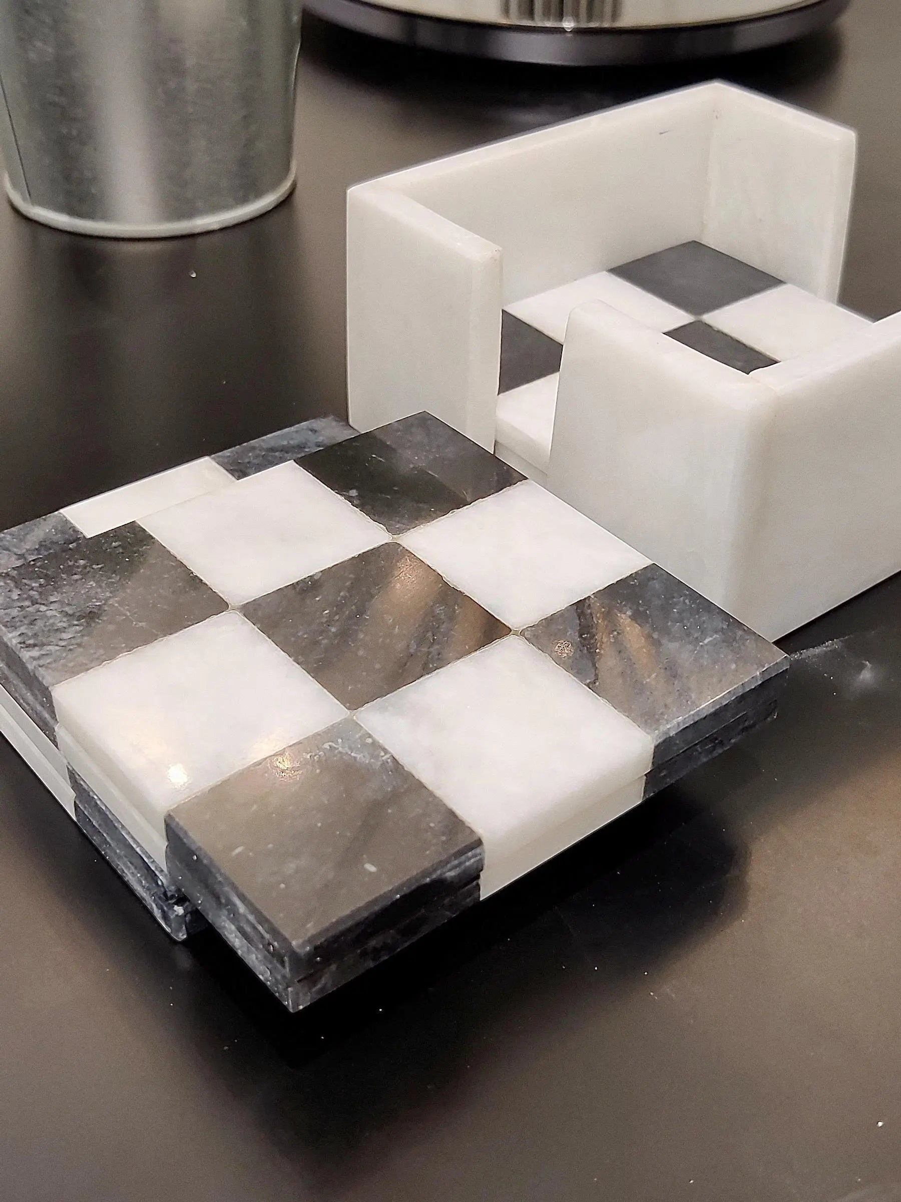 Marble Coasters | Set of 6 Marble Coasters in 2 Colours Black & White | Check Design | Home Kitchen and Dining Table Decor | Home Decor GOFIRE OUTLET