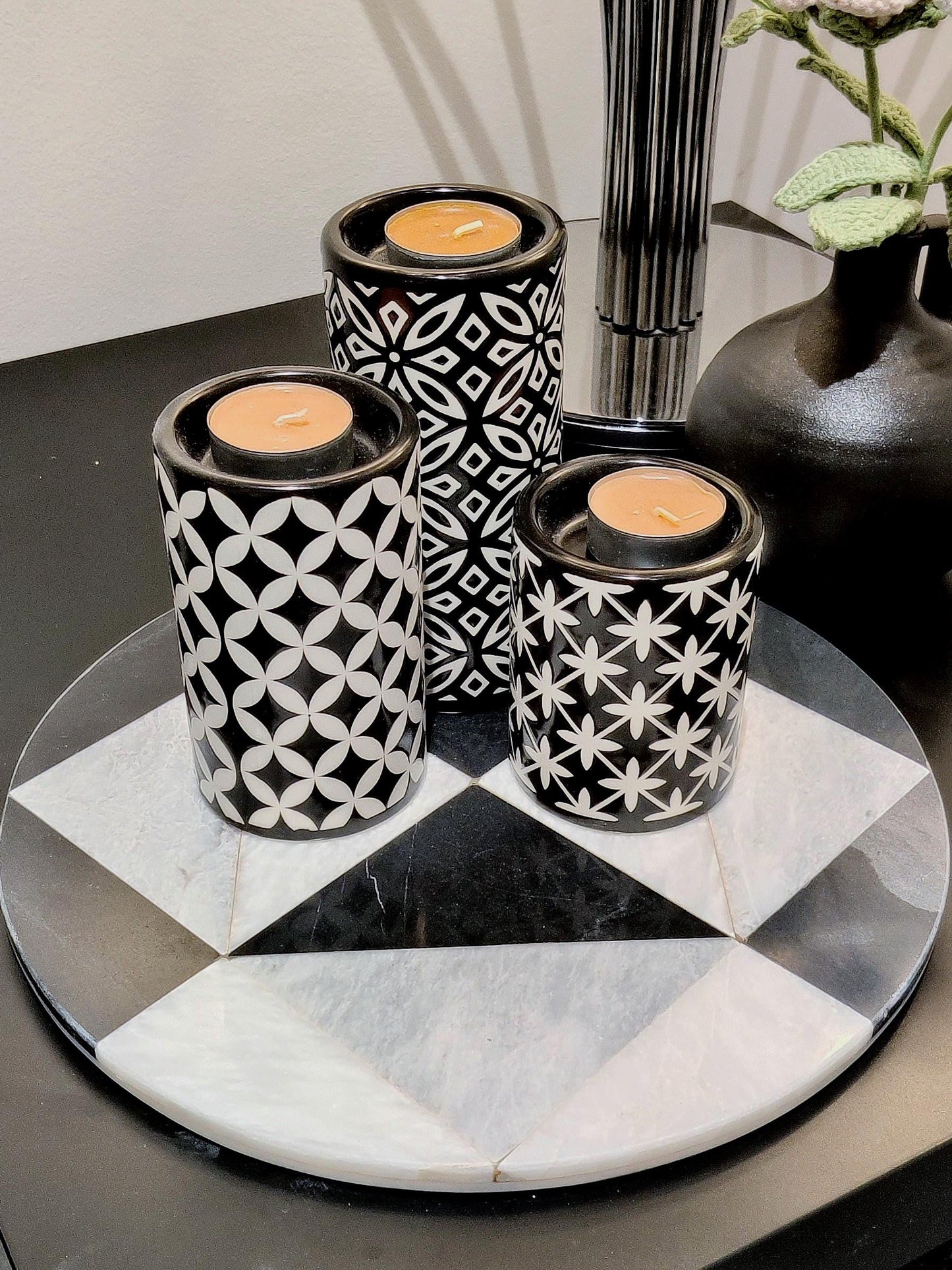 Marble Round Tray | Natural Finish Marble | Mosaic Design Tray | Home Décor | Decorative Tray | Bathroom or Kitchen | White, Grey & Black GOFIRE OUTLET