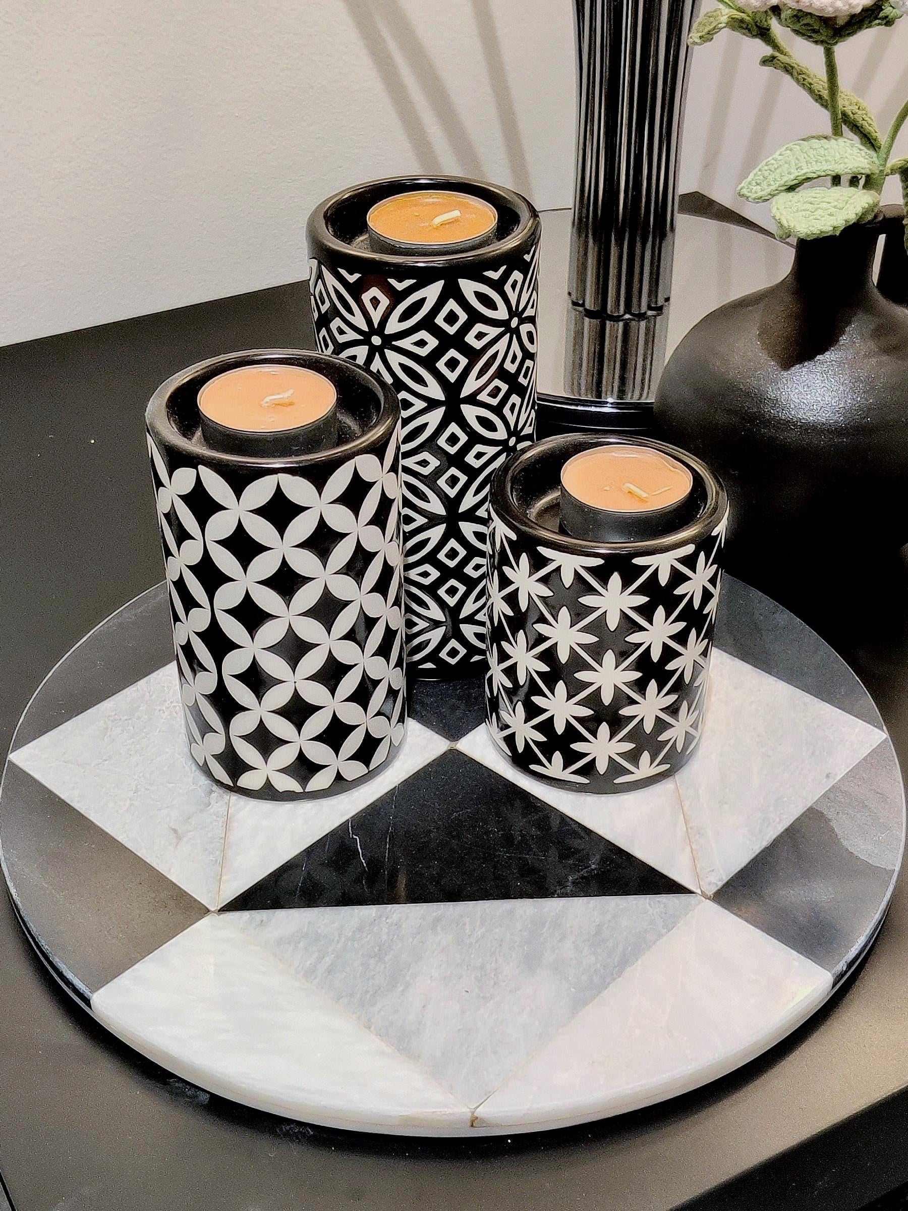 Marble Round Tray | Natural Finish Marble | Mosaic Design Tray | Home Décor | Decorative Tray | Bathroom or Kitchen | White, Grey & Black GOFIRE OUTLET