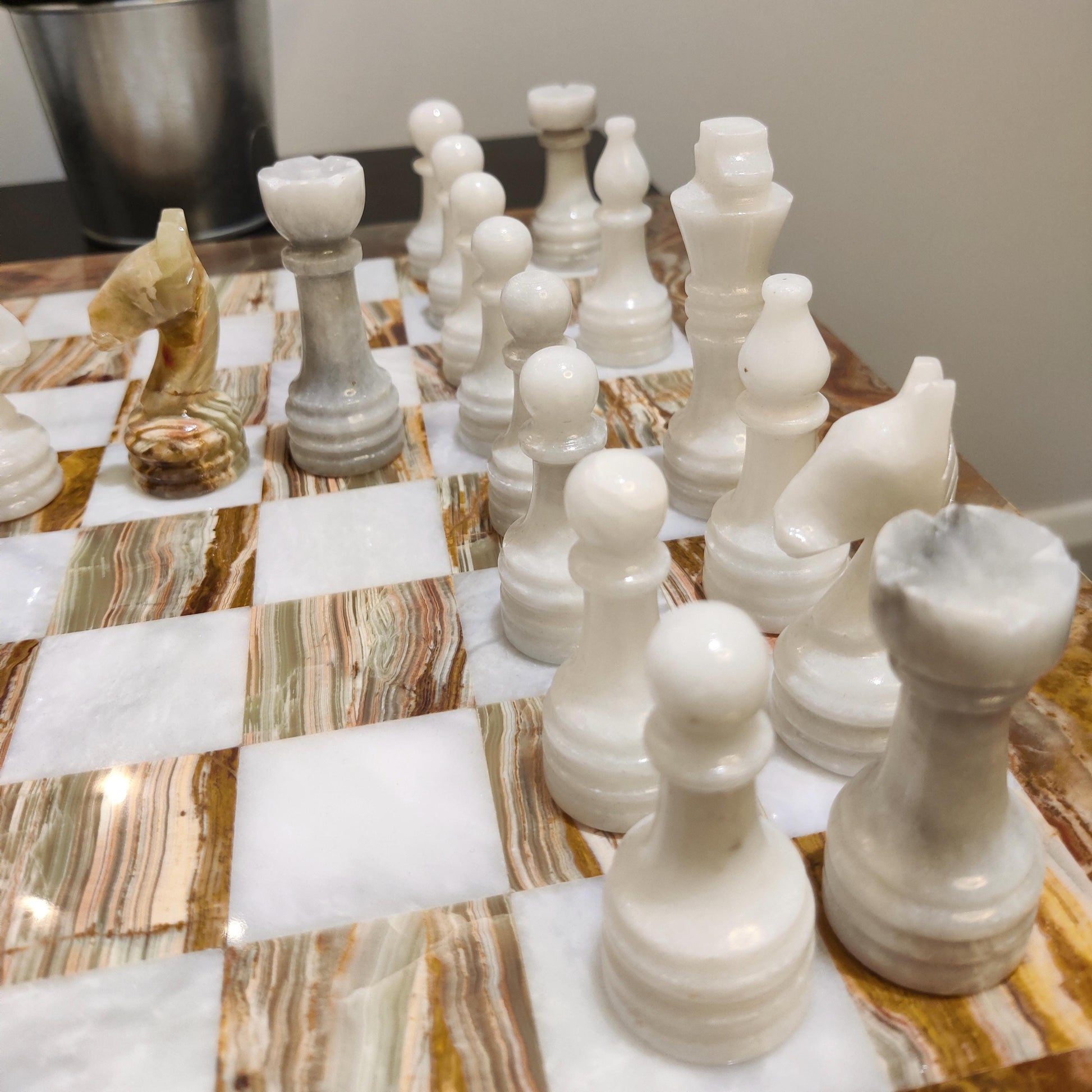 Chess | Marble Chess | Marble Chess Set | 15 x 15 inch Chess Set | Gifts for Him | Christmas Gifts | Onyx & White Marble | Home Decor GOFIRE OUTLET