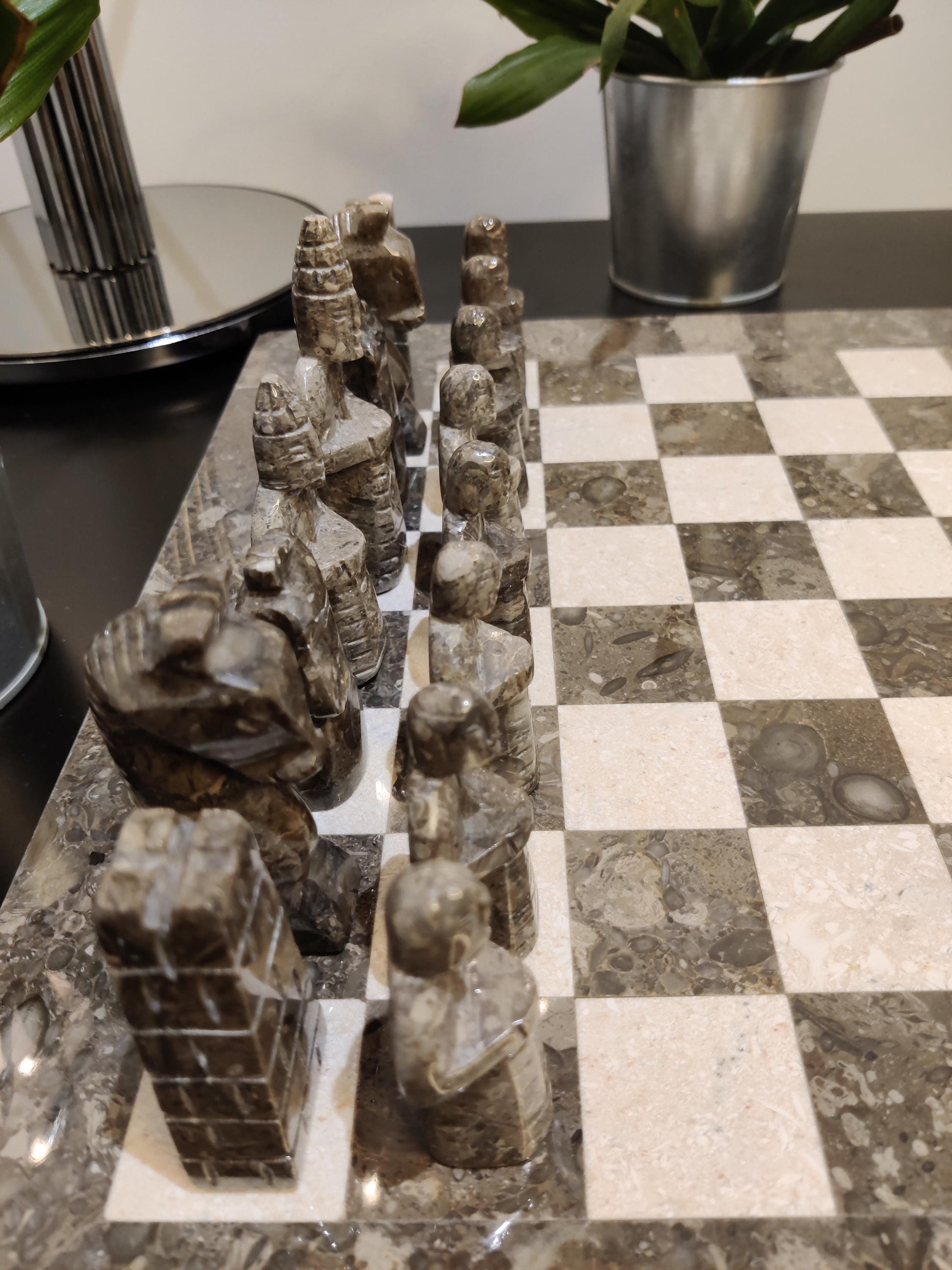 Chess | Marble Chess | Marble Chess Set | 15 x 15 inch Chess Set | Gifts for Him | Christmas Gifts | Grey & Stone Marble | Home Decor GOFIRE OUTLET