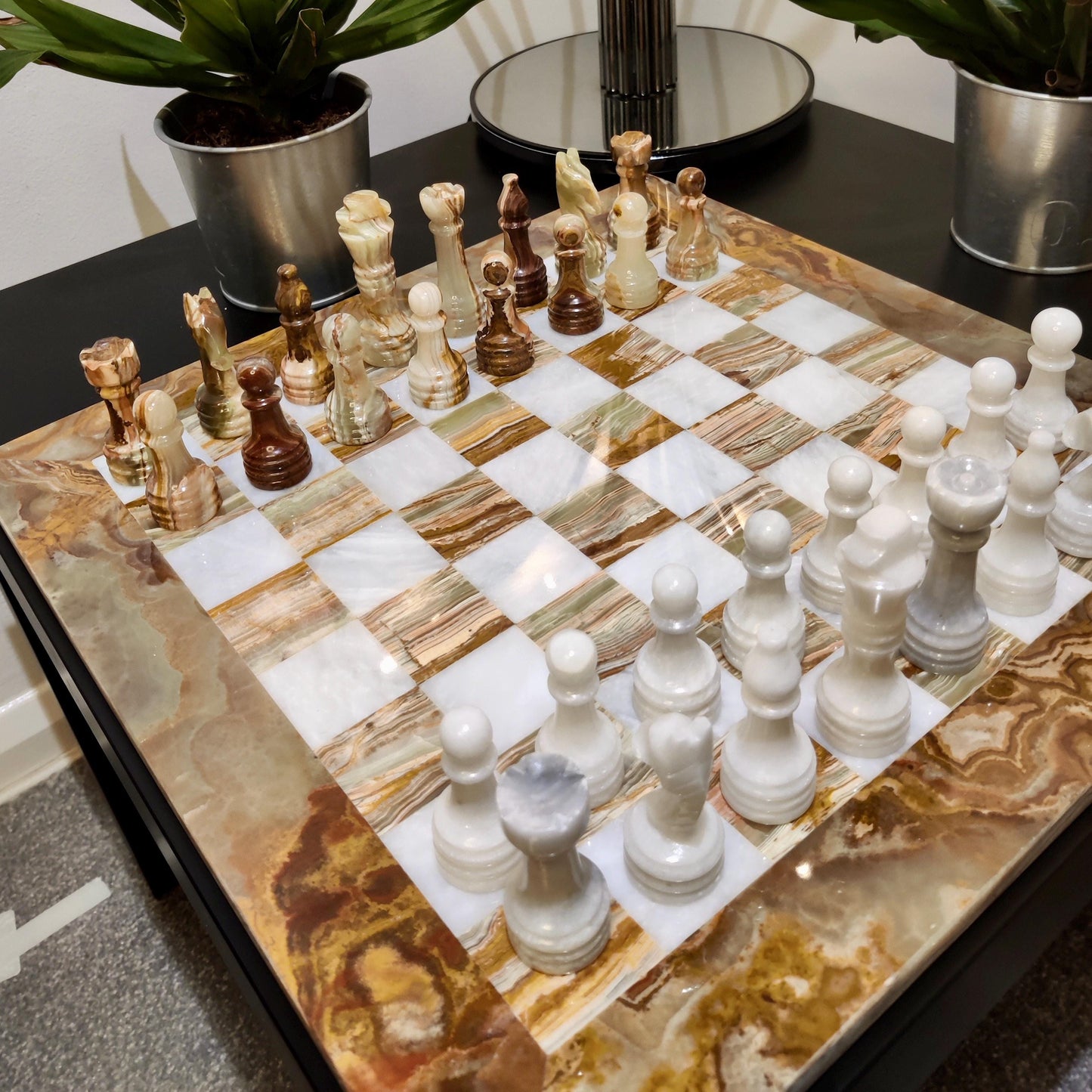 Chess | Marble Chess | Marble Chess Set | 15 x 15 inch Chess Set | Gifts for Him | Christmas Gifts | Onyx & White Marble | Home Decor GOFIRE OUTLET