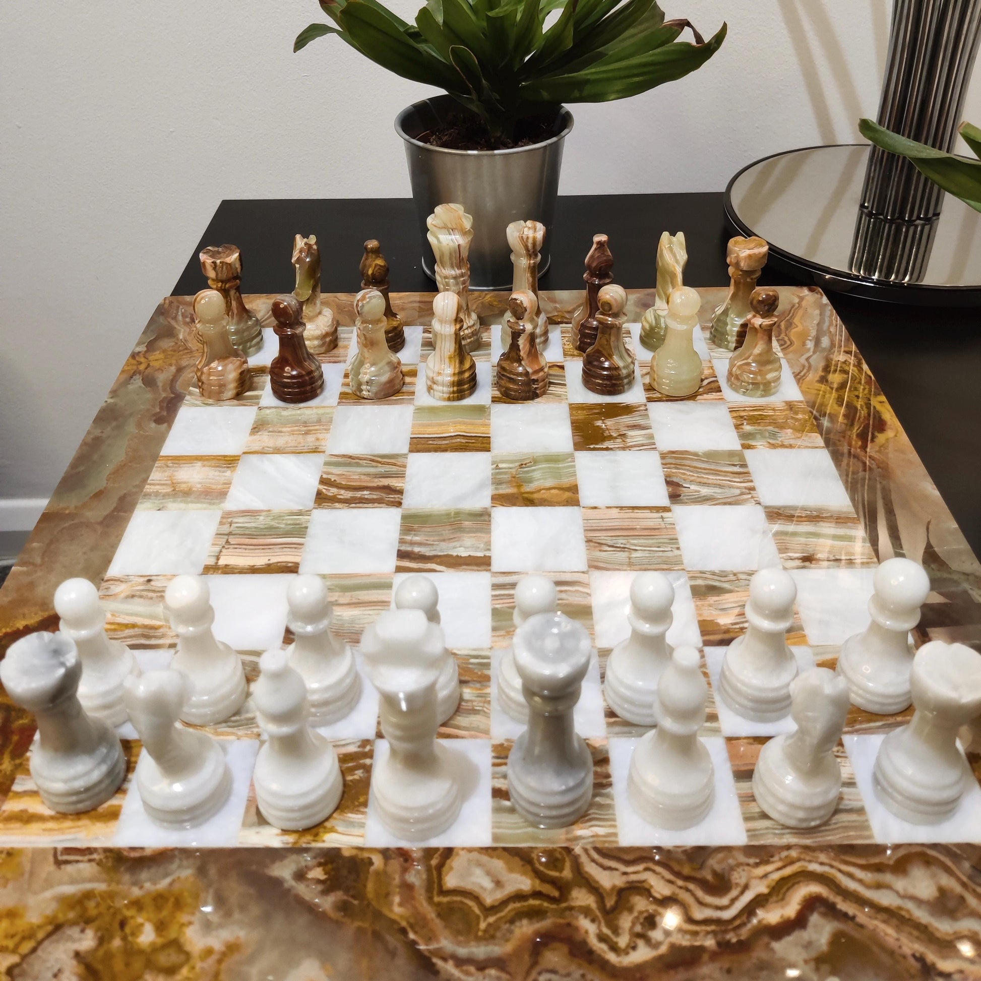 Chess | Marble Chess | Marble Chess Set | 15 x 15 inch Chess Set | Gifts for Him | Christmas Gifts | Onyx & White Marble | Home Decor GOFIRE OUTLET