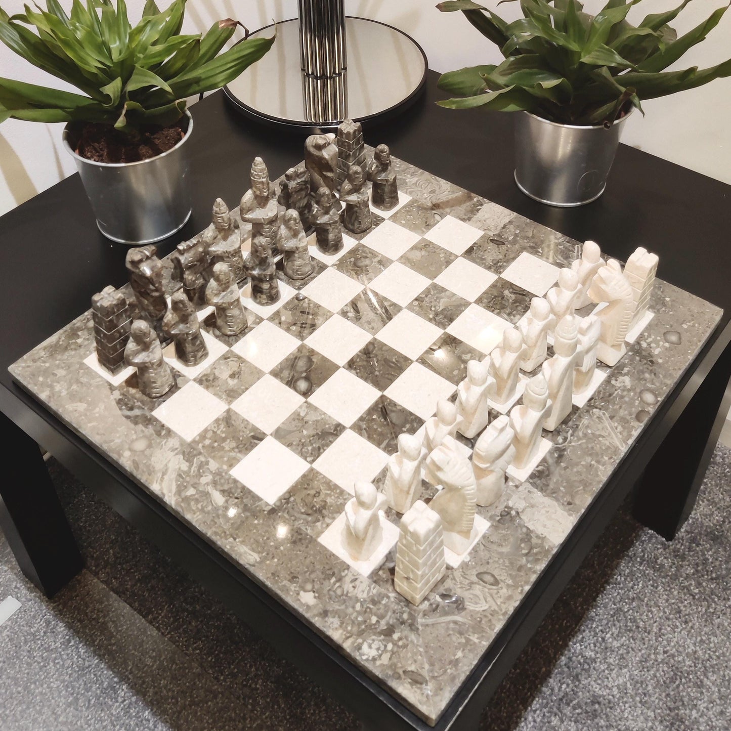 Chess | Marble Chess | Marble Chess Set | 15 x 15 inch Chess Set | Gifts for Him | Christmas Gifts | Grey & Stone Marble | Home Decor GOFIRE OUTLET