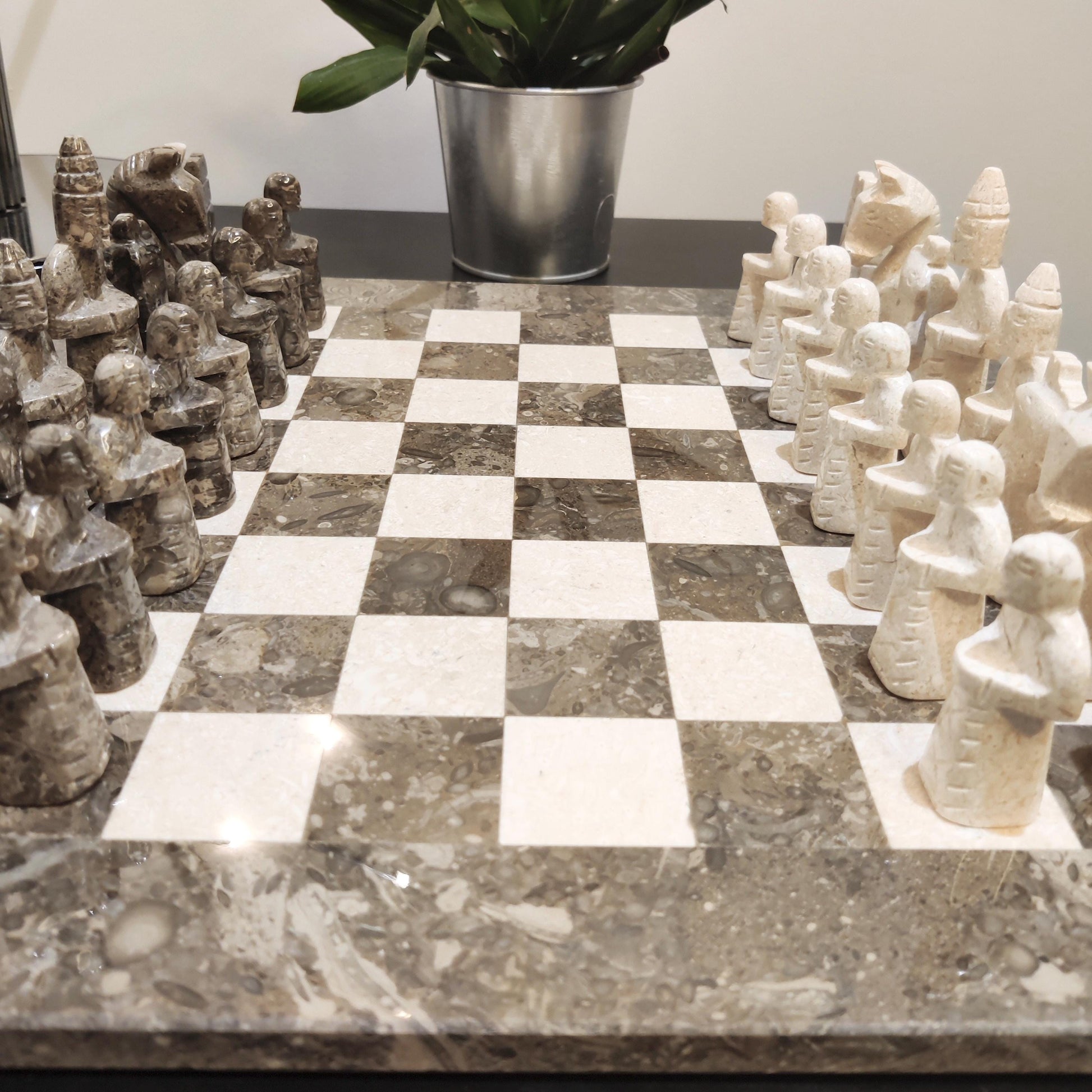 Chess | Marble Chess | Marble Chess Set | 15 x 15 inch Chess Set | Gifts for Him | Christmas Gifts | Grey & Stone Marble | Home Decor GOFIRE OUTLET