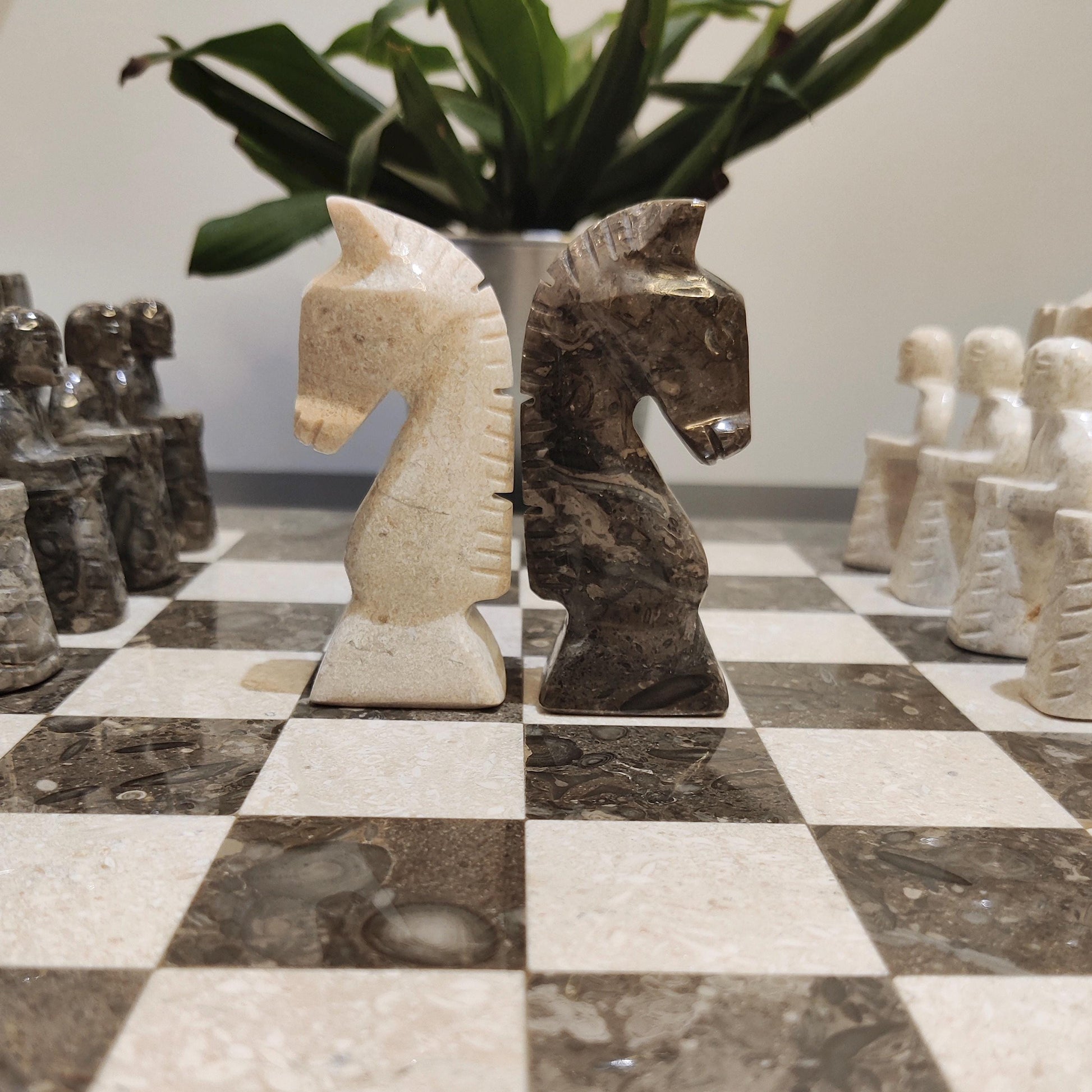 Chess | Marble Chess | Marble Chess Set | 15 x 15 inch Chess Set | Gifts for Him | Christmas Gifts | Grey & Stone Marble | Home Decor GOFIRE OUTLET