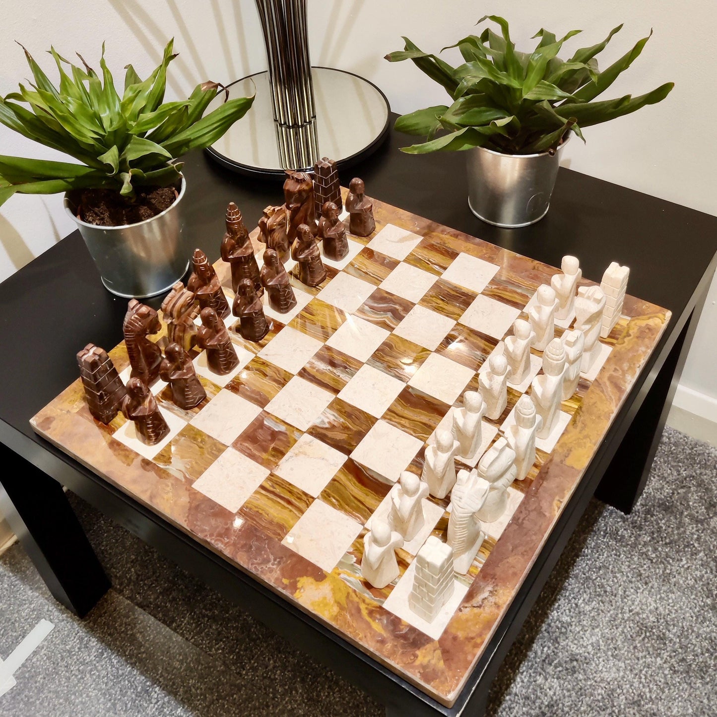 Chess | Marble Chess | Marble Chess Set | 15 x 15 inch Chess Set | Gifts for Him | Christmas Gifts | Red & Stone Marble | Home Decor GOFIRE OUTLET