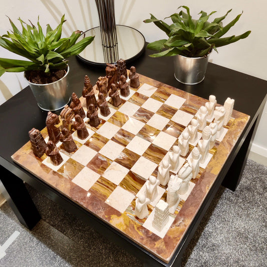Chess | Marble Chess | Marble Chess Set | 15 x 15 inch Chess Set | Gifts for Him | Christmas Gifts | Red & Stone Marble | Home Decor GOFIRE OUTLET