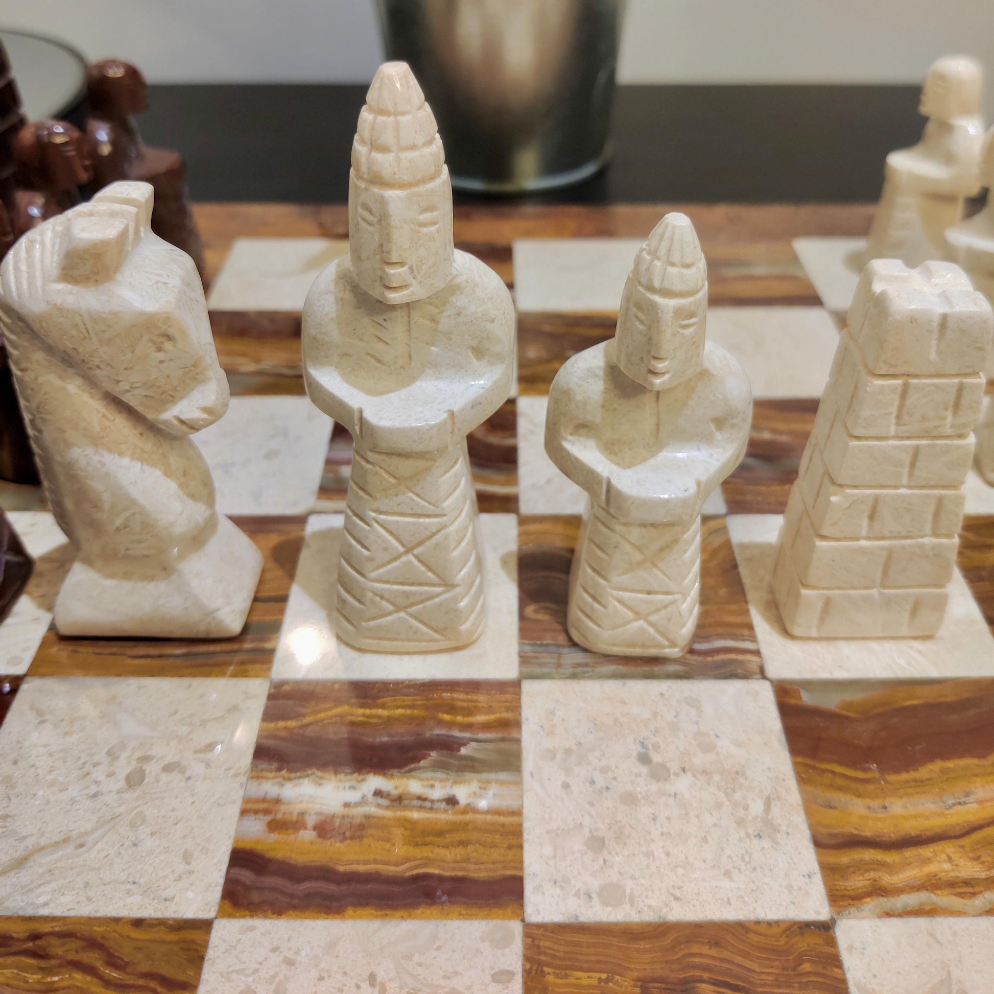 Chess | Marble Chess | Marble Chess Set | 15 x 15 inch Chess Set | Gifts for Him | Christmas Gifts | Red & Stone Marble | Home Decor GOFIRE OUTLET