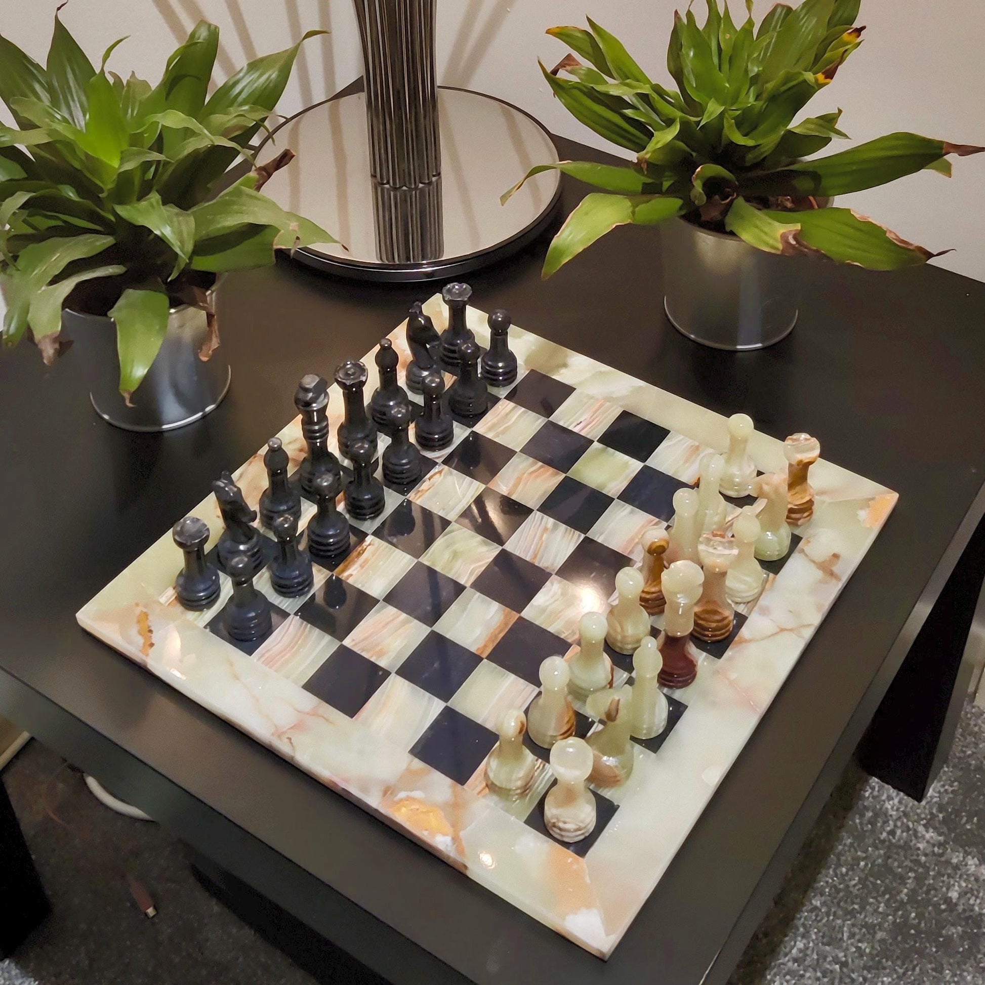 Chess | Marble Chess | Marble Chess Set | Chess Set | Gifts for Him | Christmas Gifts | Onyx & Black Marble | Home Decor | Handmade Chess GOFIRE OUTLET