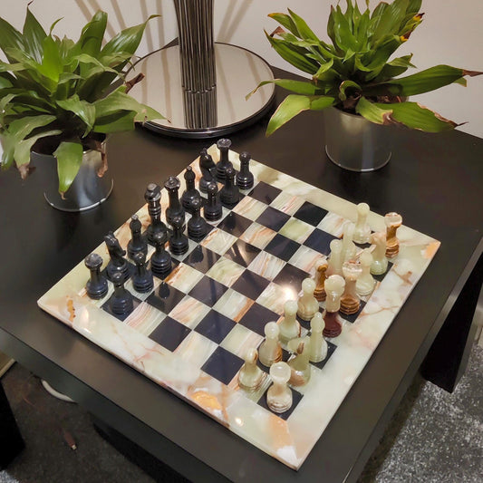 Chess | Marble Chess | Marble Chess Set | Chess Set | Gifts for Him | Christmas Gifts | Onyx & Black Marble | Home Decor | Handmade Chess GOFIRE OUTLET