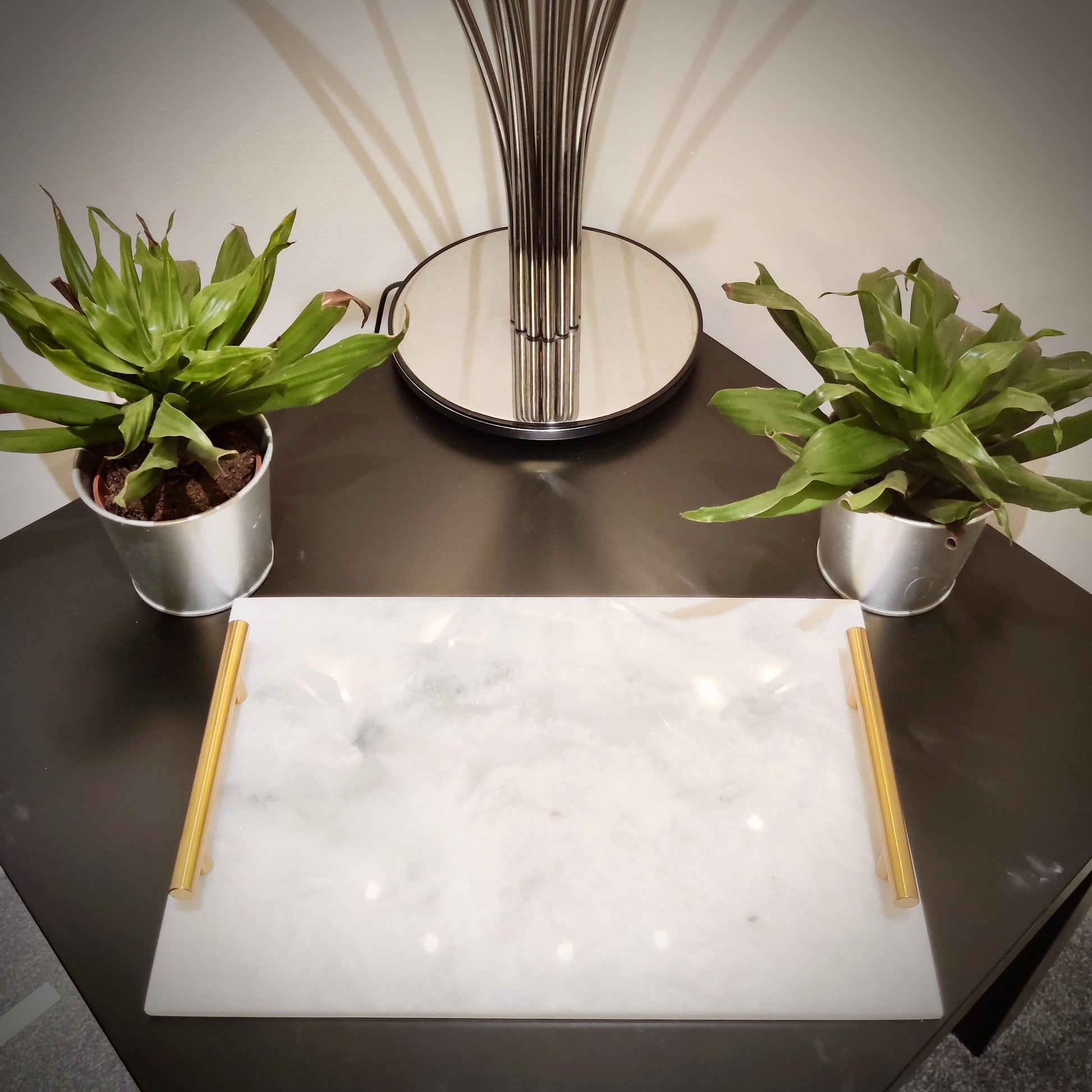 Marble Tray | Natural Finish Marble | White Tray | Home Décor | Decorative Tray | Bathroom or Kitchen | White Marble Tray with Gold Handles GOFIRE OUTLET